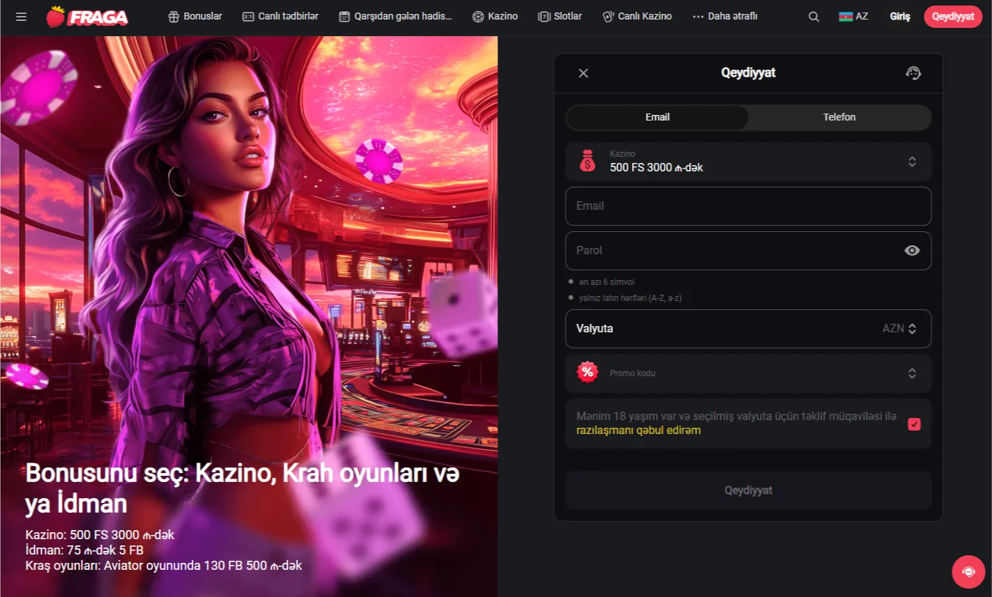 Fraga qeydiyyat və şəxsi kabinetə giriş